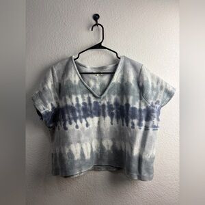 Madewell Blue tie dye crop v-neck Shirt Size XL